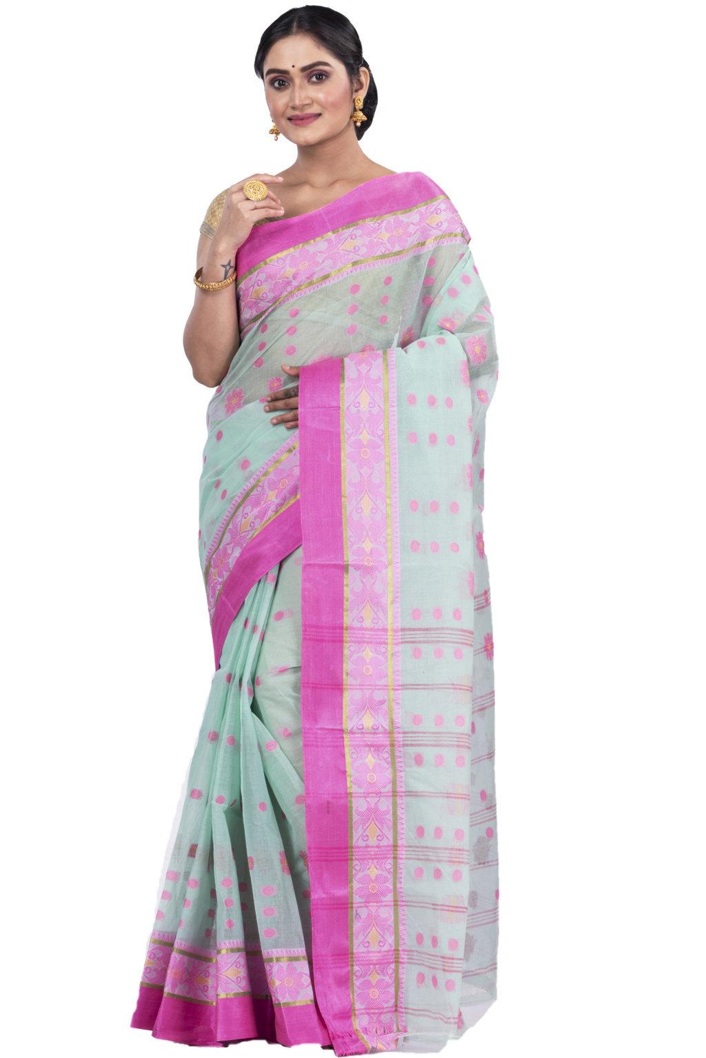 Lime Green Pure Cotton BolLata_Tant Tant Saree (841)